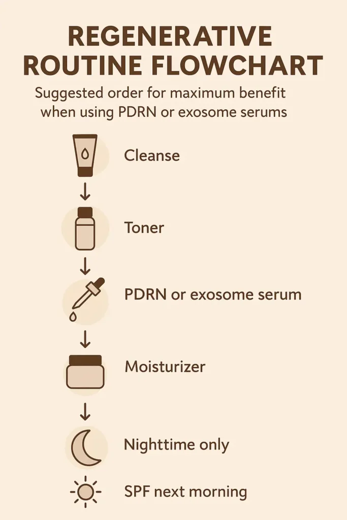 Suggested order for maximum benefit when using PDRN or exosome serums.