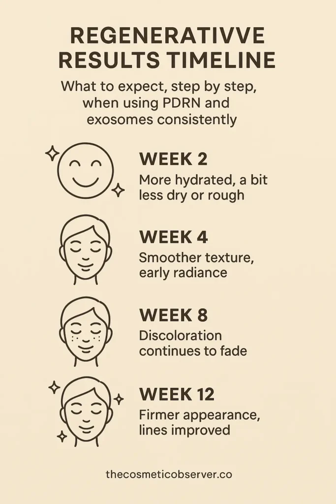 What to expect, step by step, when using PDRN and exosomes consistently.One more coming up: the routine flowchart!