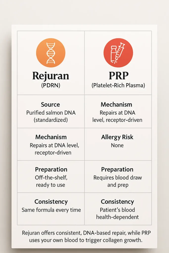 Rejuran vs PRP skin booster comparison chart